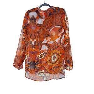 Women's blouse XL orange multi color sheer
